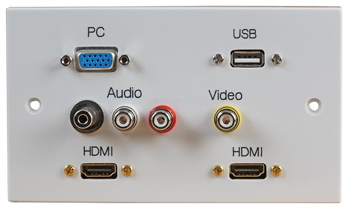 2 Gang HDMI Wallplate with VGA, USB A & AV Ports