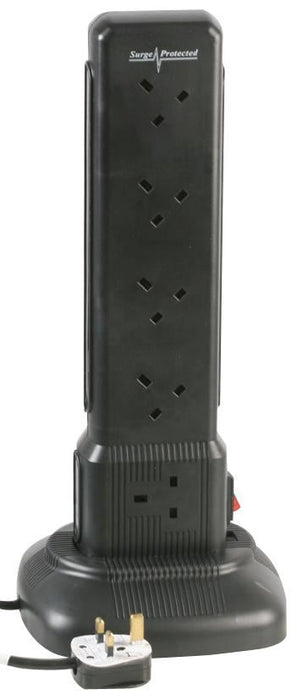 10 Way Surge Protected Tower Extension Lead, Black