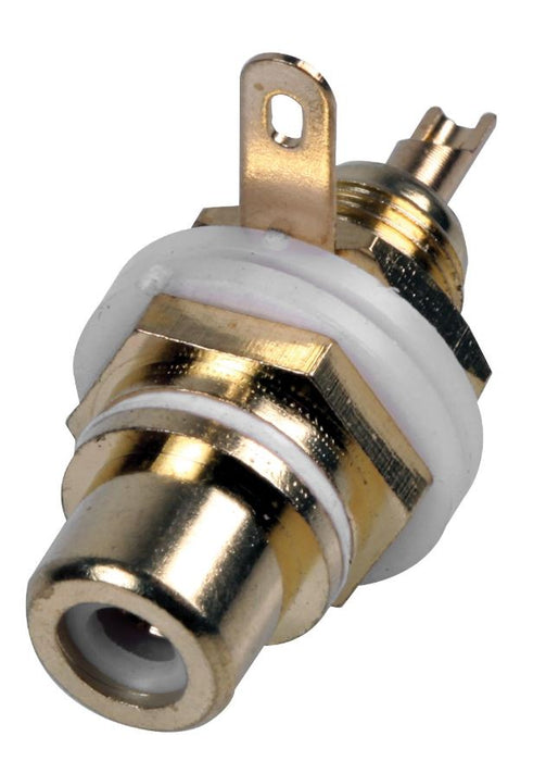 RCA Phono Socket, Chassis Mount, Gold Plated, White