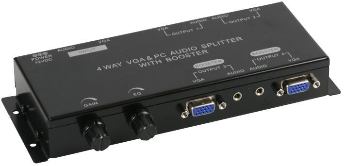 4-Way VGA & PC Audio Splitter with Booster