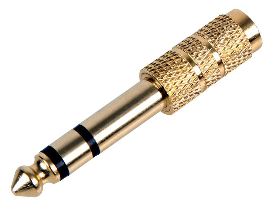 3.5mm Stereo Jack Socket to 6.35mm Stereo Jack Plug Adaptor, Gold