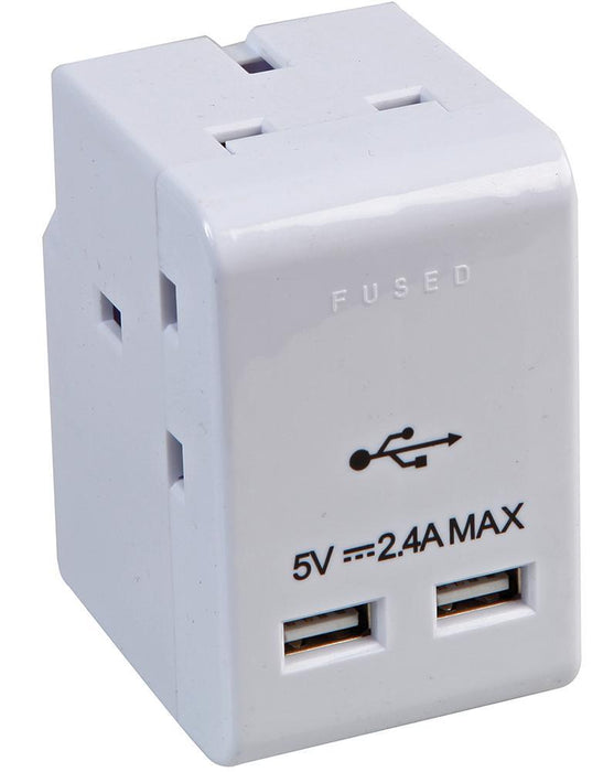 3-Gang Mains Adaptor with 2x USB Charging Ports