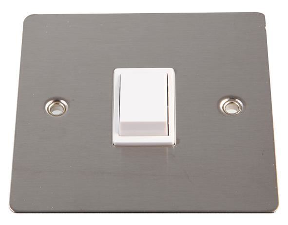 VOLEX Flat Plate Light Switch Brushed Stainless Steel / White