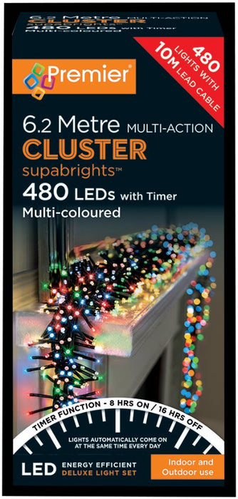 Multi Action Multicolour Cluster Christmas Lights with Timer