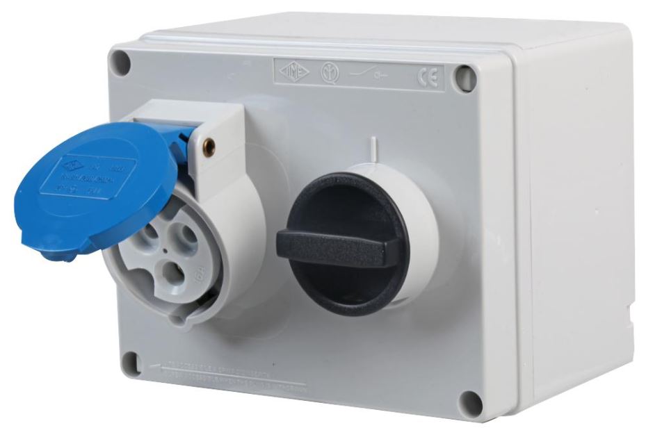 16A, 240V, Switched Interlocked CEE Socket, 2P+E, Blue, IP44