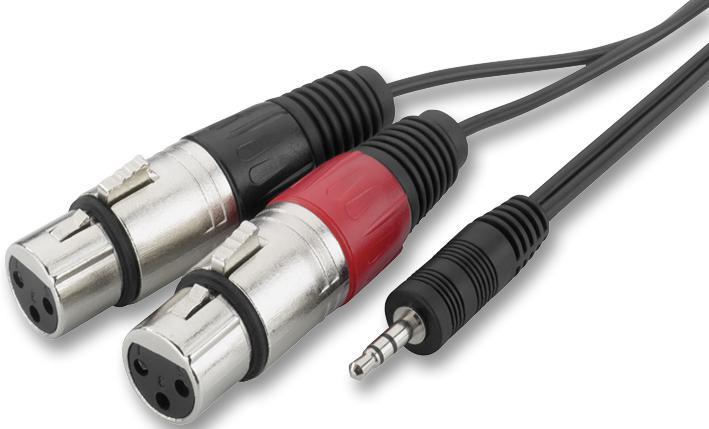 3.5mm Stereo Jack Plug to 2x 3 Way XLR Sockets Lead - Black