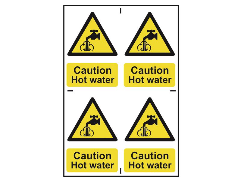 Caution Hot Water - 4 PVC Signs 100 x 100mm