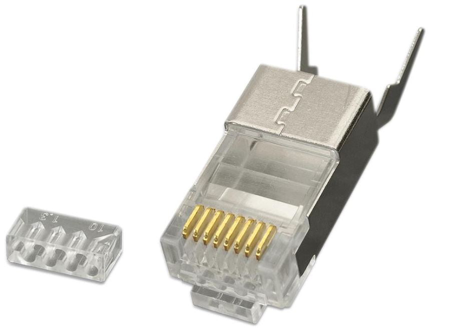 RJ45 Cat6a Cat7 Cat8 Shielded Plugs with Extended Earth Clip Pack of 10