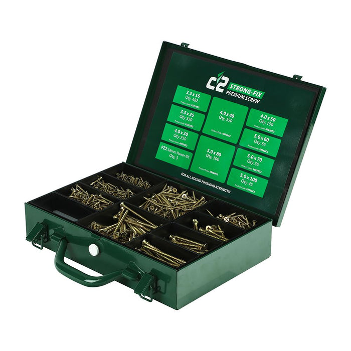 C2 Strong-Fix Premium Multi-Purpose Screws - Assorted Trade Case - PZ -Double Countersunk - Yellow (Size 1,798pcs - 1798 Pieces)