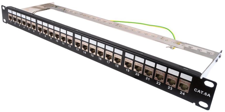 24 Port Cat6a Keystone Coupler Panel with Cable Management Bar