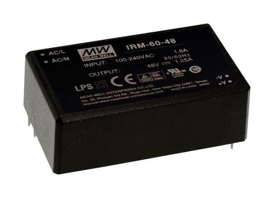 12V, 5A, 60W, AC/DC PCB Mount Power Supply