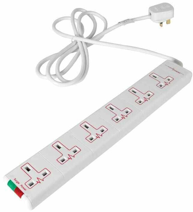 JOJO - 6 Way 2m 13A Extension Lead with Surge Protection + Neon