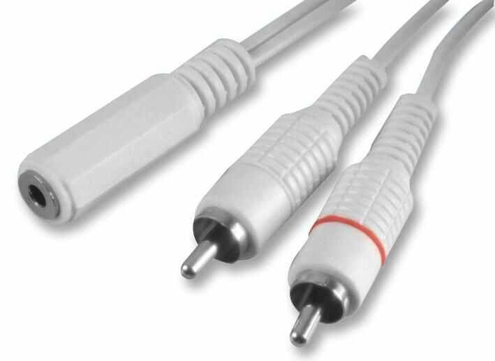 3.5mm Stereo Jack Socket to 2x Phono (RCA) Plugs Lead, 2m White