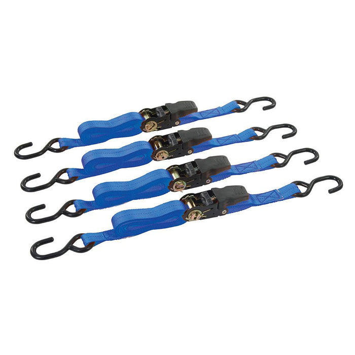 Rubber-Handled Ratchet Tie Down Strap S-Hook 4pk