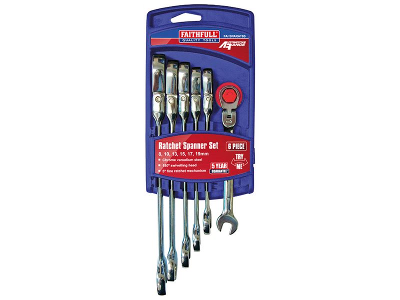 Ratchet Combination Spanner Flex Head Set, 6 Piece