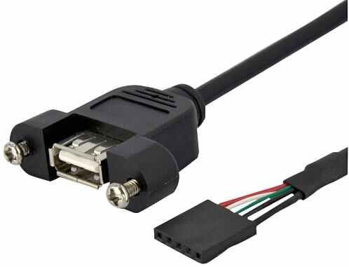 Panel Mount USB A Plug to USB Motherboard Header Adaptor Cable, 0.3m