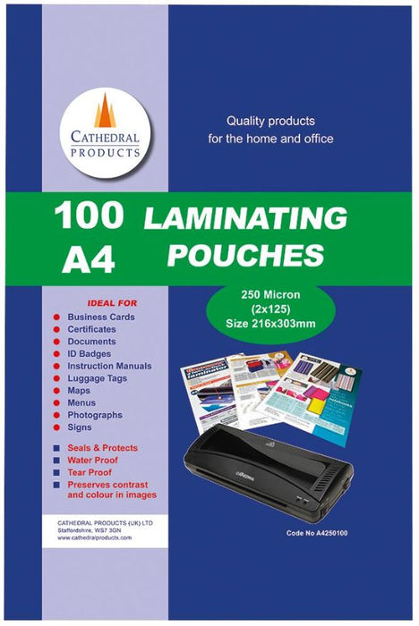 A4 250 Micron Laminating Pouches - Pack of 100