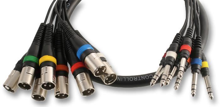 8 Way XLR Plugs to 6.35mm (1/4") Stereo Jack Plugs Loom, 2.5m Black