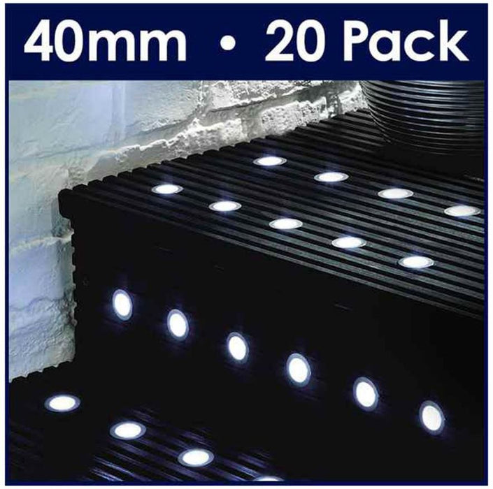 40mm LED Decking Lights, White 20 Pack