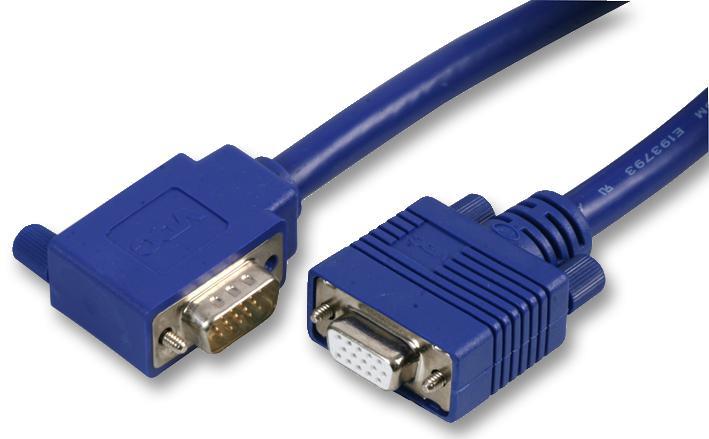 90 Degree 15 Pin VGA (D Sub) Male to Female Monitor Lead, 1m Blue