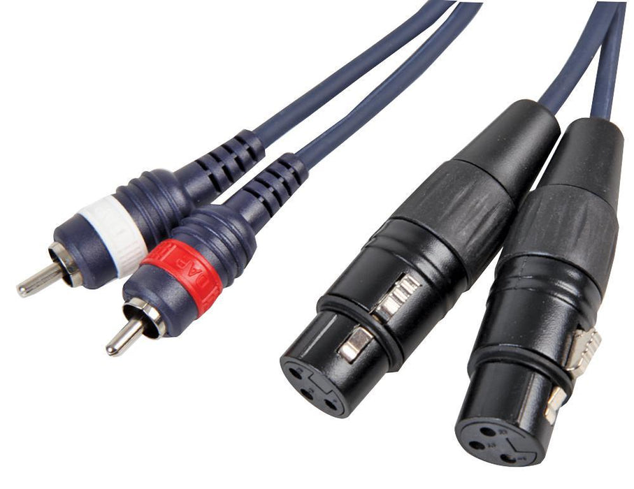 2x 3 Pin XLR Female to 2x Phono (RCA) Male Adaptor Lead, 1.5m Black