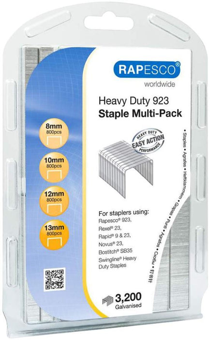 923 Heavy Duty Galvanised Metal Staples Multipack - Pack of 3200 Assorted