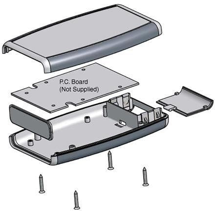 Black ABS Handheld Enclosure with Battery Compartment and Grey Grip - 117x79x24mm