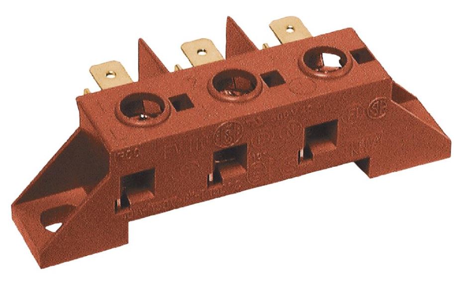 3 Pole Screw to Tab Terminal Block, integrated Earth Bracket