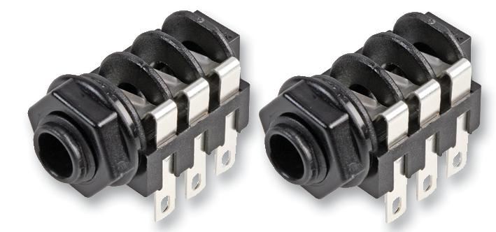 1/4" Jack Socket, 3 Pole, Unswitched, Full Nose, 2 Pack