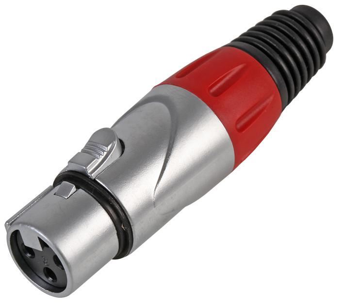 XLR Socket, Silver / Red 3 Pole