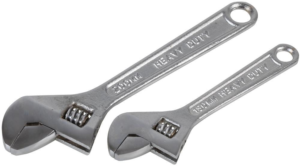 6" & 8" Chrome Finish Adjustable Wrench Set, 2 Piece