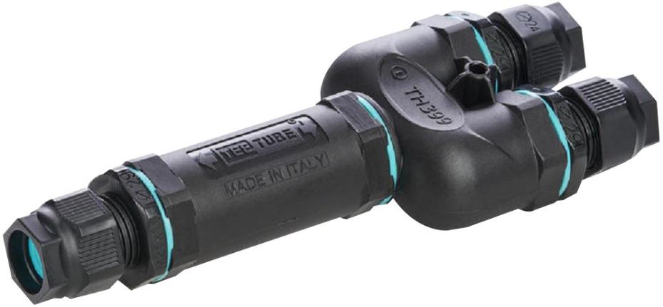 Inline Cable Joint, Teetube, 3 + 3-Pole, 3 Entries, 250V AC, 32A, IP68