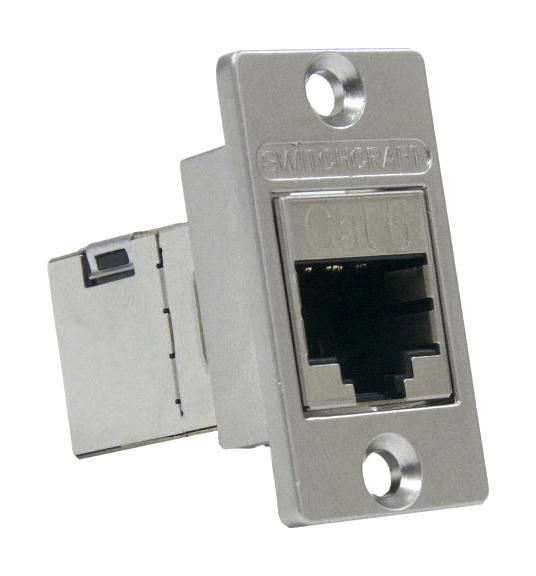 RJ45 Cat6 Shielded Socket to RJ45 Cat6 Shielded Socket Feedthru Panel Mount Adaptor, CSK Holes, Silver