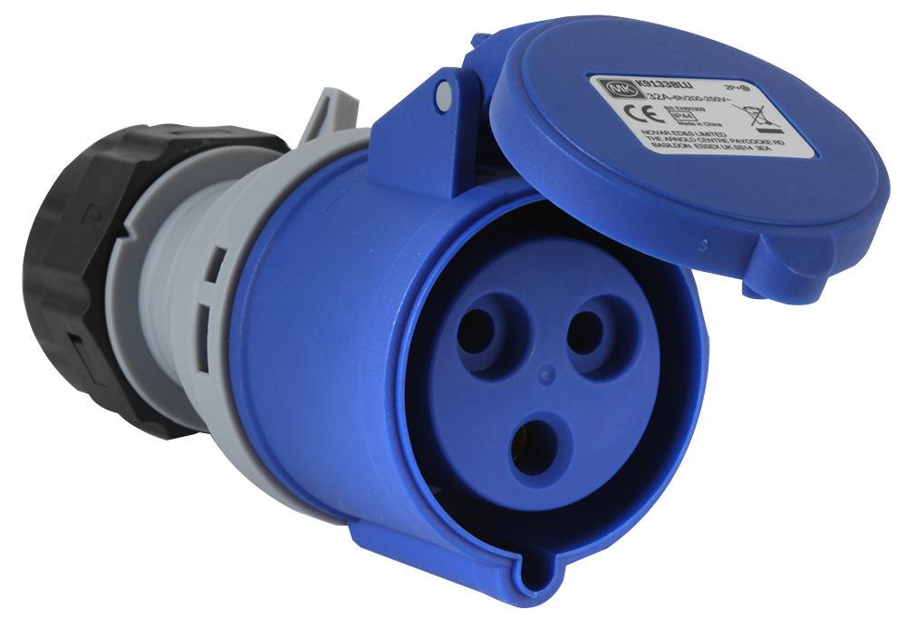 32A, 250V, Cable Mount CEE Socket, 2P+E, Blue, IP44