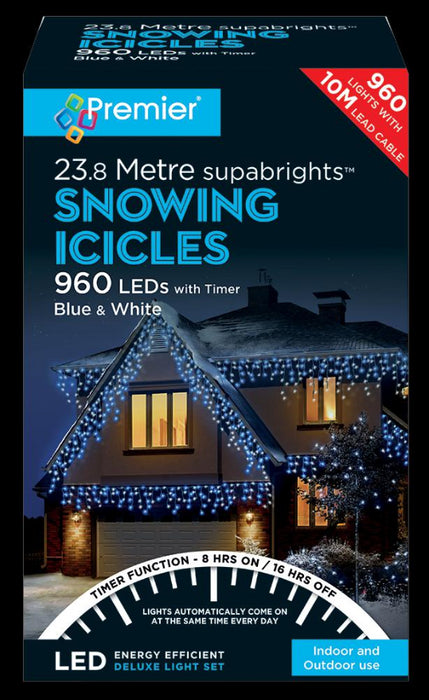 Raraion - 960 LED Snowing Icicle Blue and White Lights with Timer