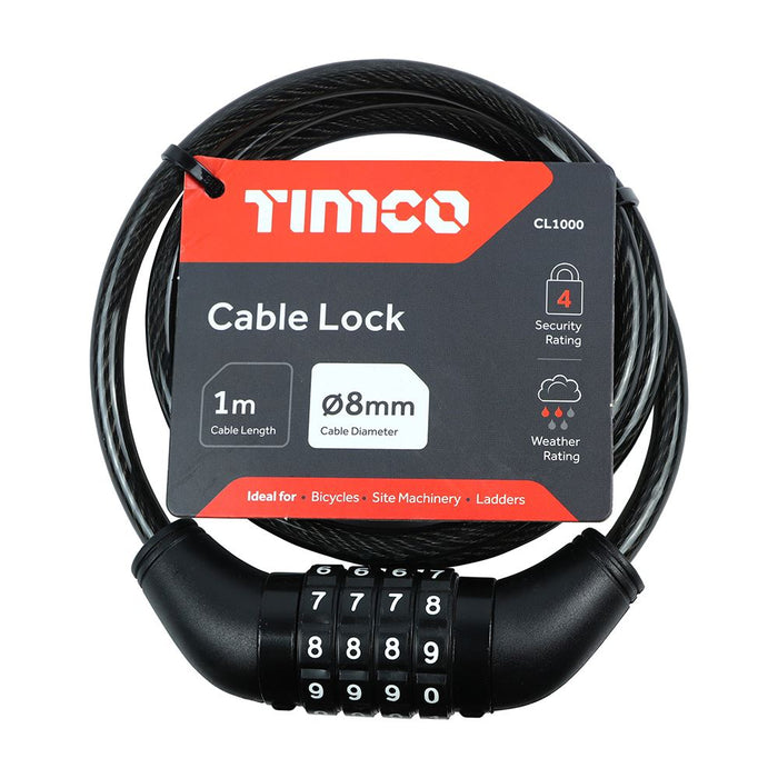 Combination Cable Lock (Size 8mm x 1m - 1 Each)
