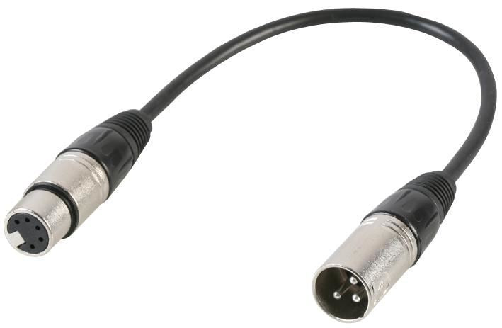 3 Pin XLR Male to 5 Pin XLR Female DMX Adaptor Lead, 0.22m