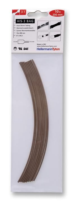 3:1 Heat Shrink Tubing Brown 1.5 x 200mm 10 Pack