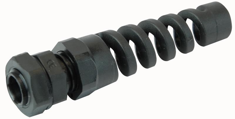 Nylon Cable Gland with Strain Relief, M12, Black, IP68