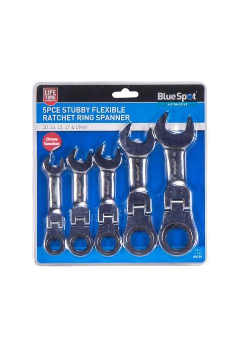 5 Pce Flexible Stubby Ratchet Spanner Set (10-19mm)