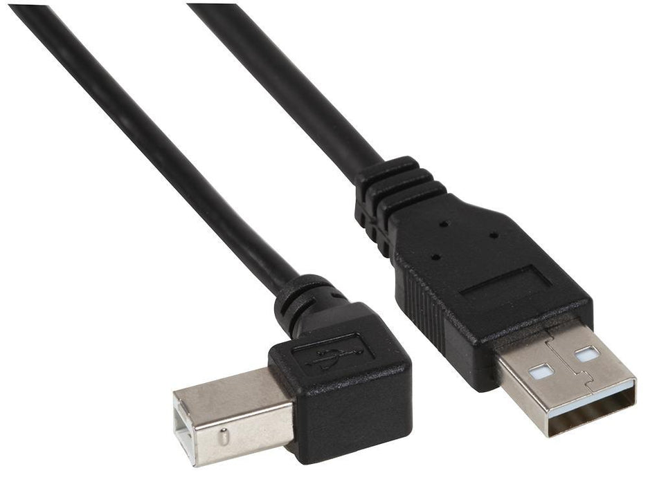 USB A Plug to Right Angled USB B Plug Lead, 1m