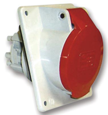 32A, 415V, Panel Mount CEE Socket, 3P+N+E, Red, IP44