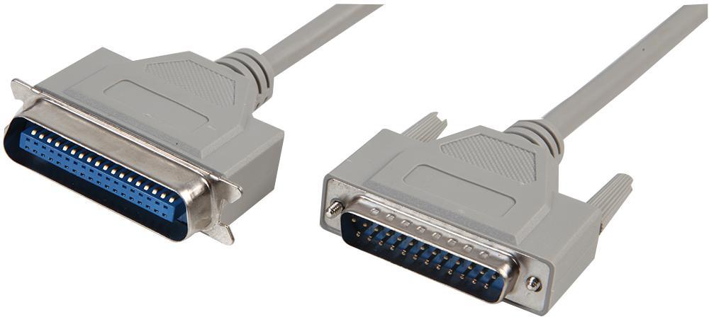 25 Pin D-Sub Male to 36 Pin Centronics Male Parallel Printer Lead, 3m