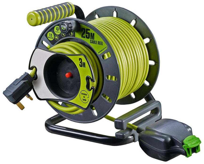 PRO-XT Reverse Open Mains Reel, 25m + 3m, IP54