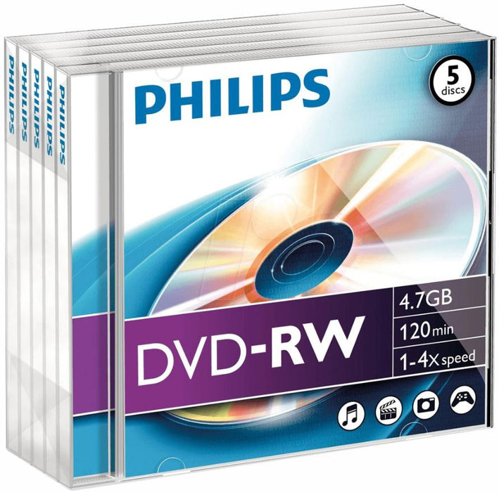 4x Speed DVD-RW Blank DVDs - Jewel Case 5 Pack