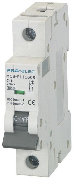 PRO ELEC - 16A Single Pole Type C MCB, 10kA