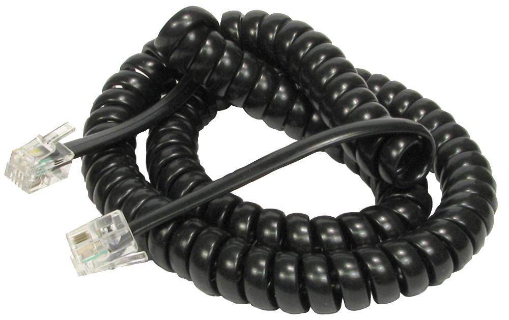 Black RJ10 Plug to Plug Coiled Telephone Handset Cable - 5m