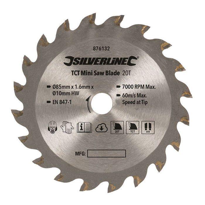 TCT Mini Saw Blade - 85mm Dia - 10mm Bore - 20T