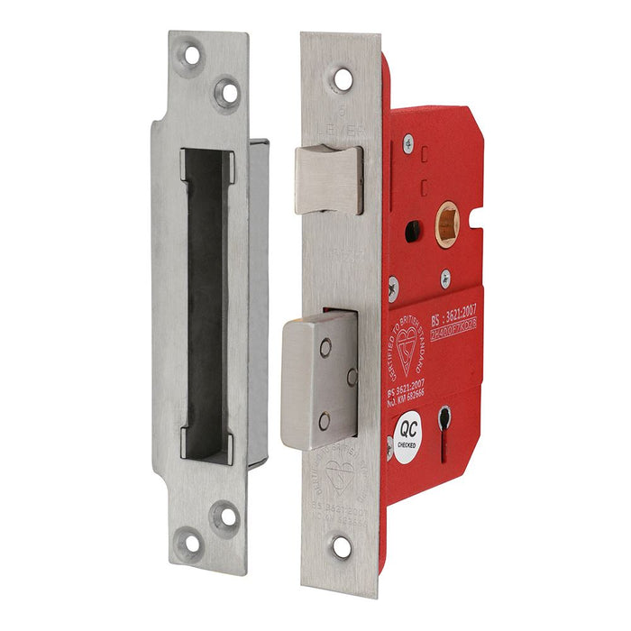 5 Lever British Standard Sashlock - Stainless Steel - Satin (Size 66 case / 45 backset - 1 Each)