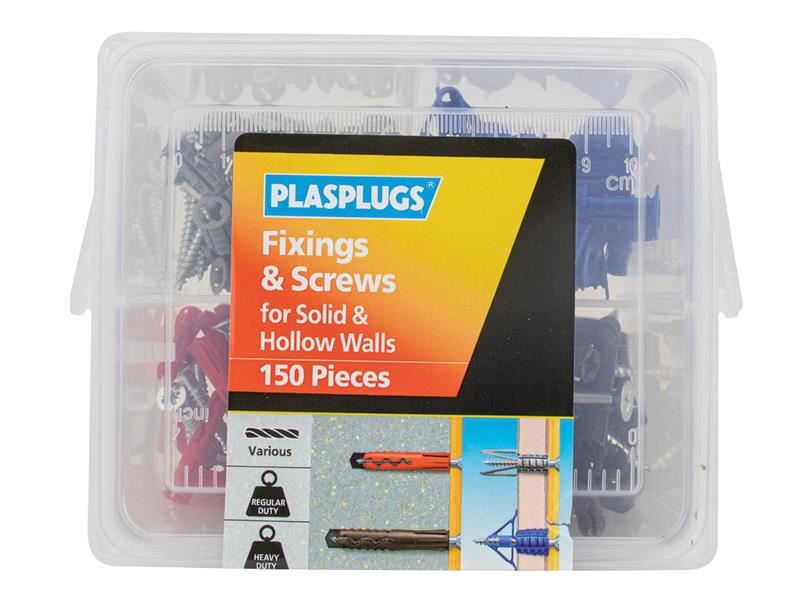 Fixings & Screws Kit for Solid & Hollow Walls, 150 Piece